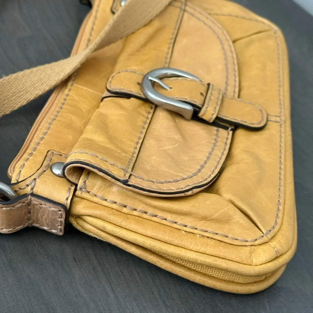 FOSSIL Leather/Canvas Mustard Crossbody Bag